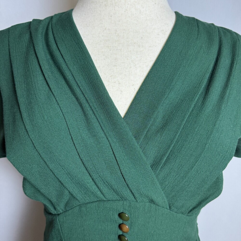 Vintage 90s Sunshine Starshine by Halmode Sz 10 Emerald Green Pleated Midi Dress - Picture 10 of 16